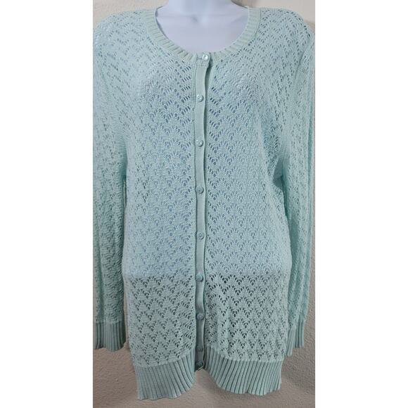 Croft & Barrow Mint Green Open Knit Button Up Cardigan Sweater Large Lightweight - Picture 1 of 6